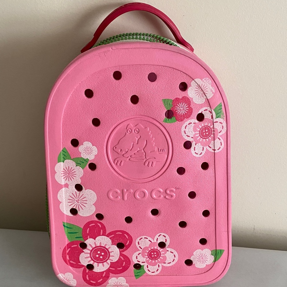 Crocs Kawaii Flowers Mini Backpack Pink Floral Green Zipper Book Bag Rare VHTF